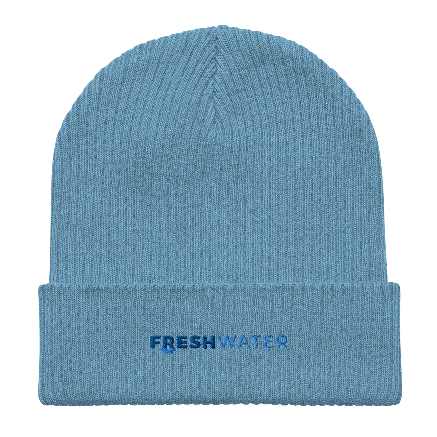 Freshwater Blue Organic ribbed beanie