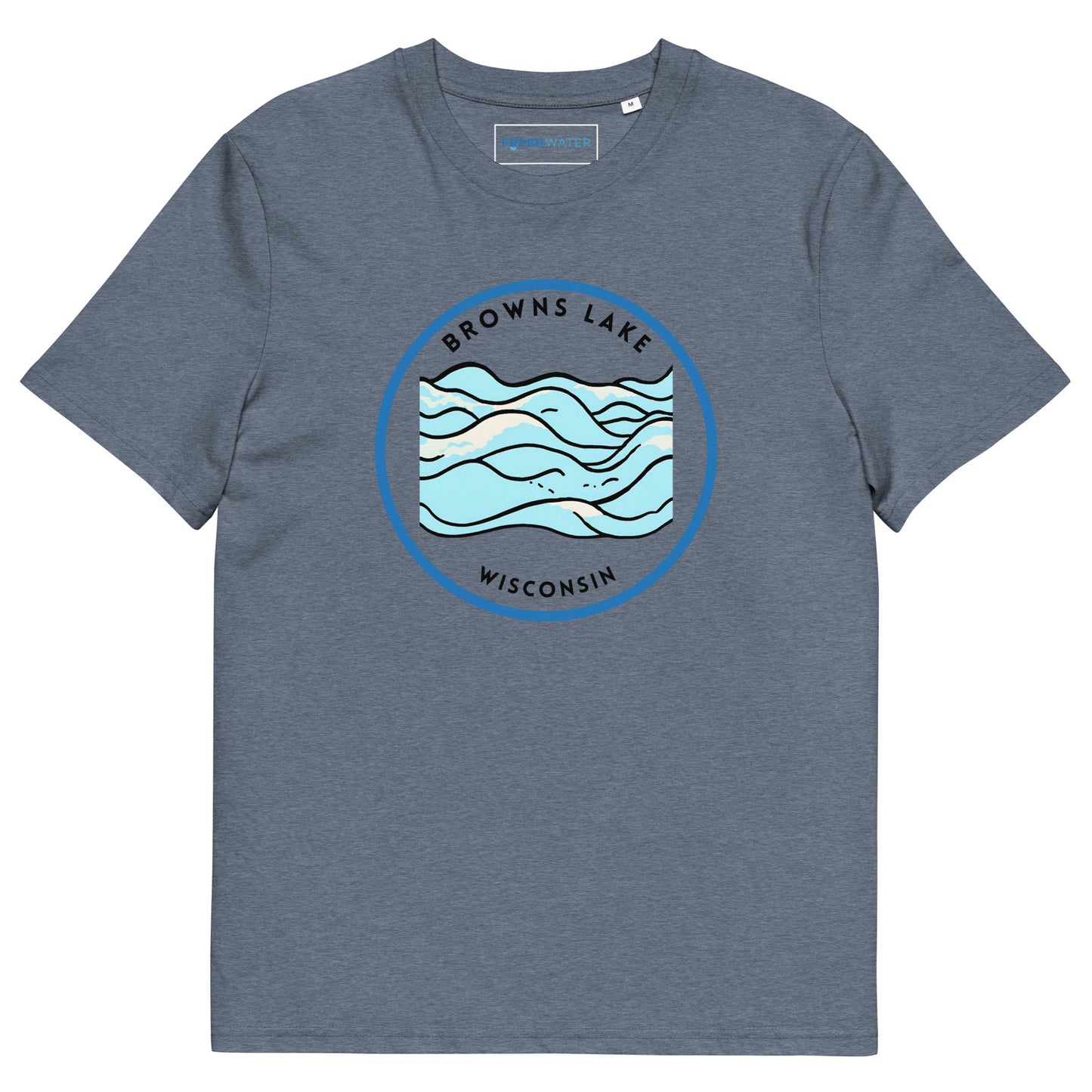 Browns Lake Wisconsin Freshwater Waves Unisex organic cotton t-shirt