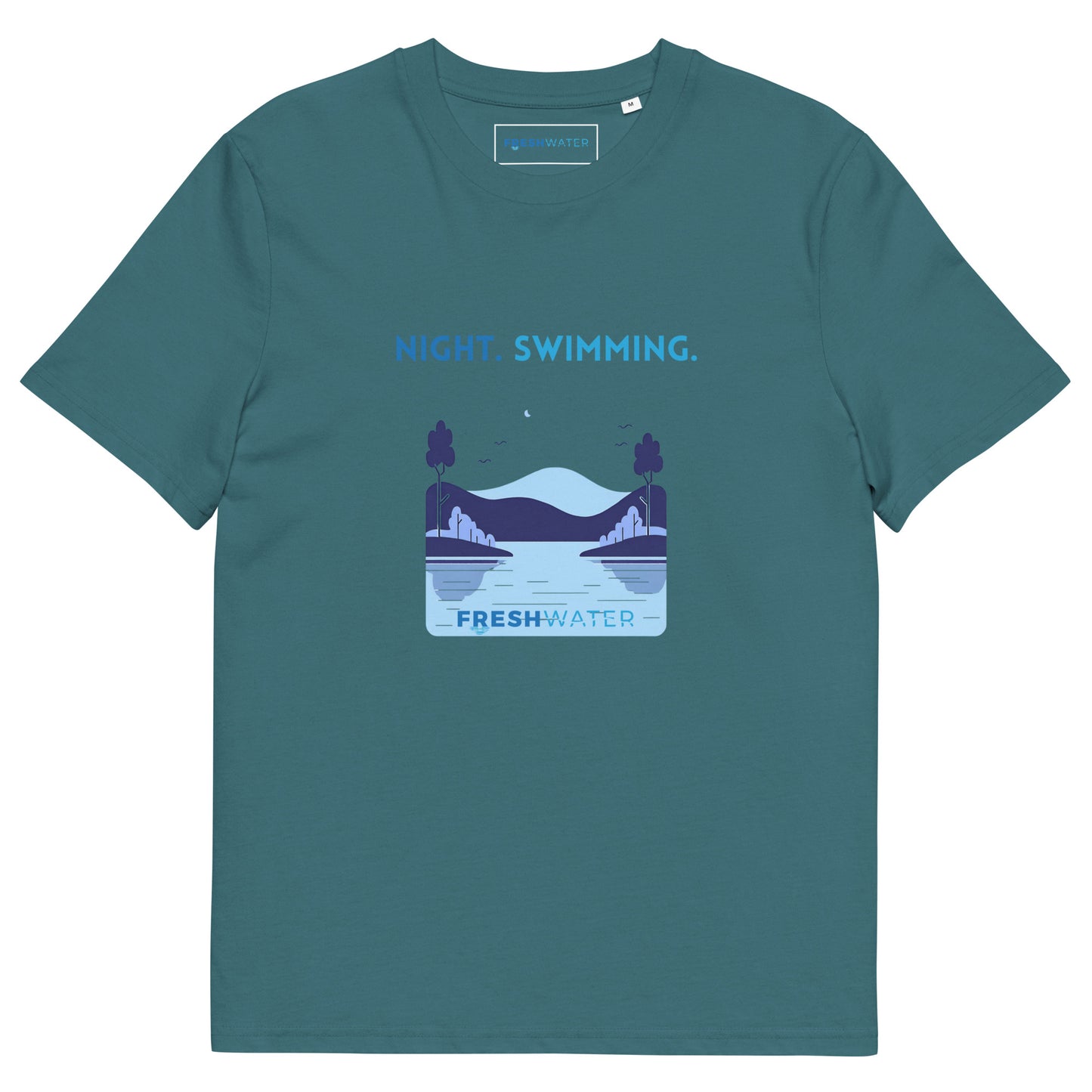 Freshwater Blue Night Swimming Front Only Unisex organic cotton t-shirt