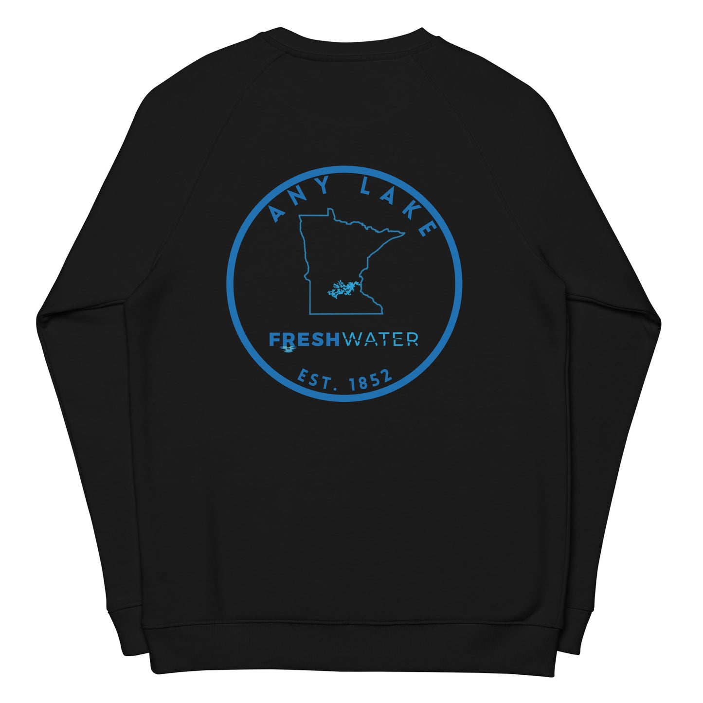 Custom Freshwater State Outline Blue Unisex organic raglan sweatshirt