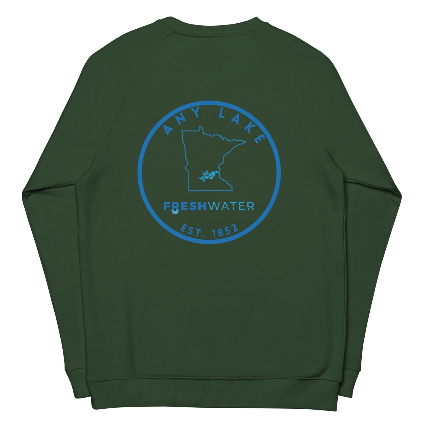 Custom Freshwater State Outline Blue Unisex organic raglan sweatshirt