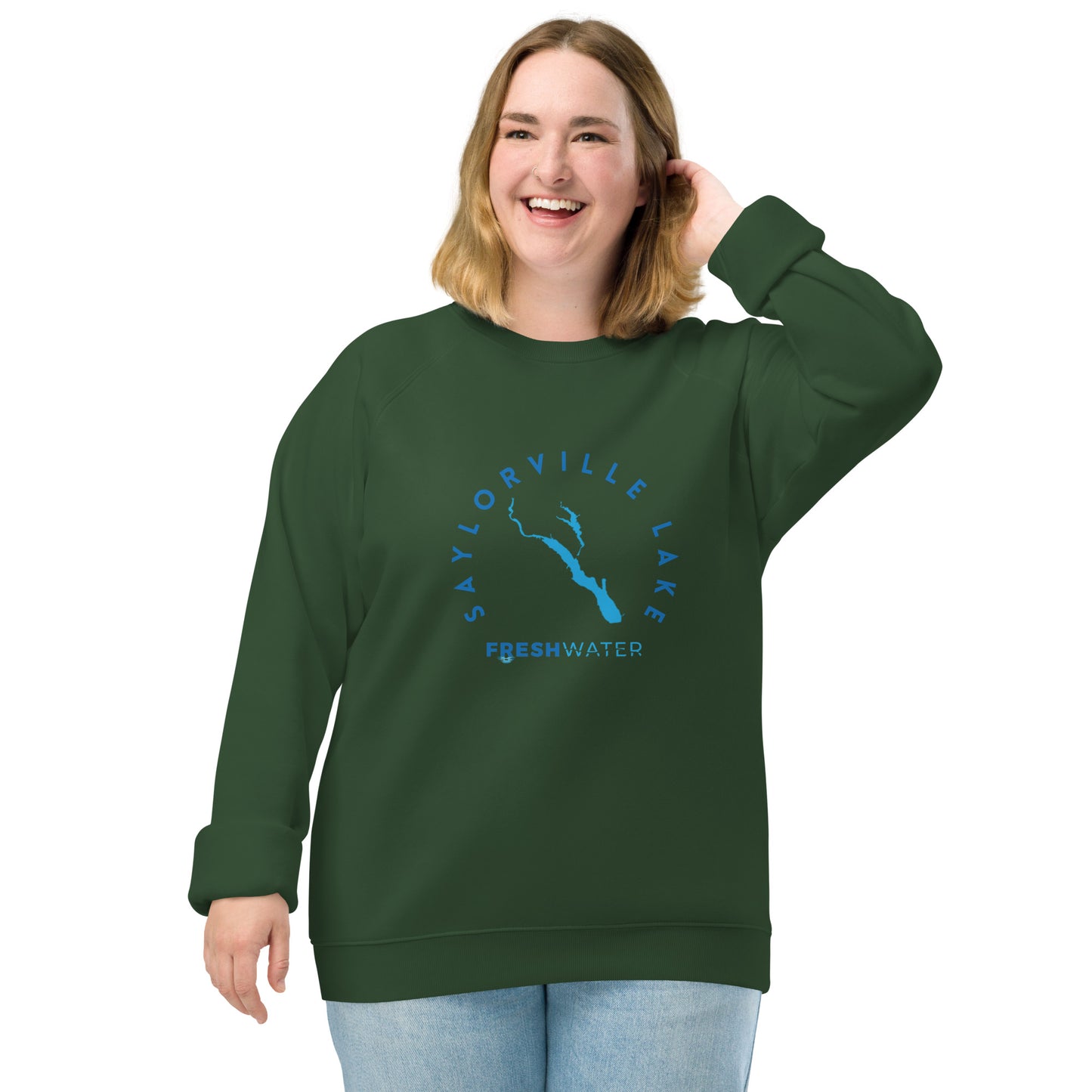 Saylorville Lake Freshwater Blue Unisex organic raglan sweatshirt
