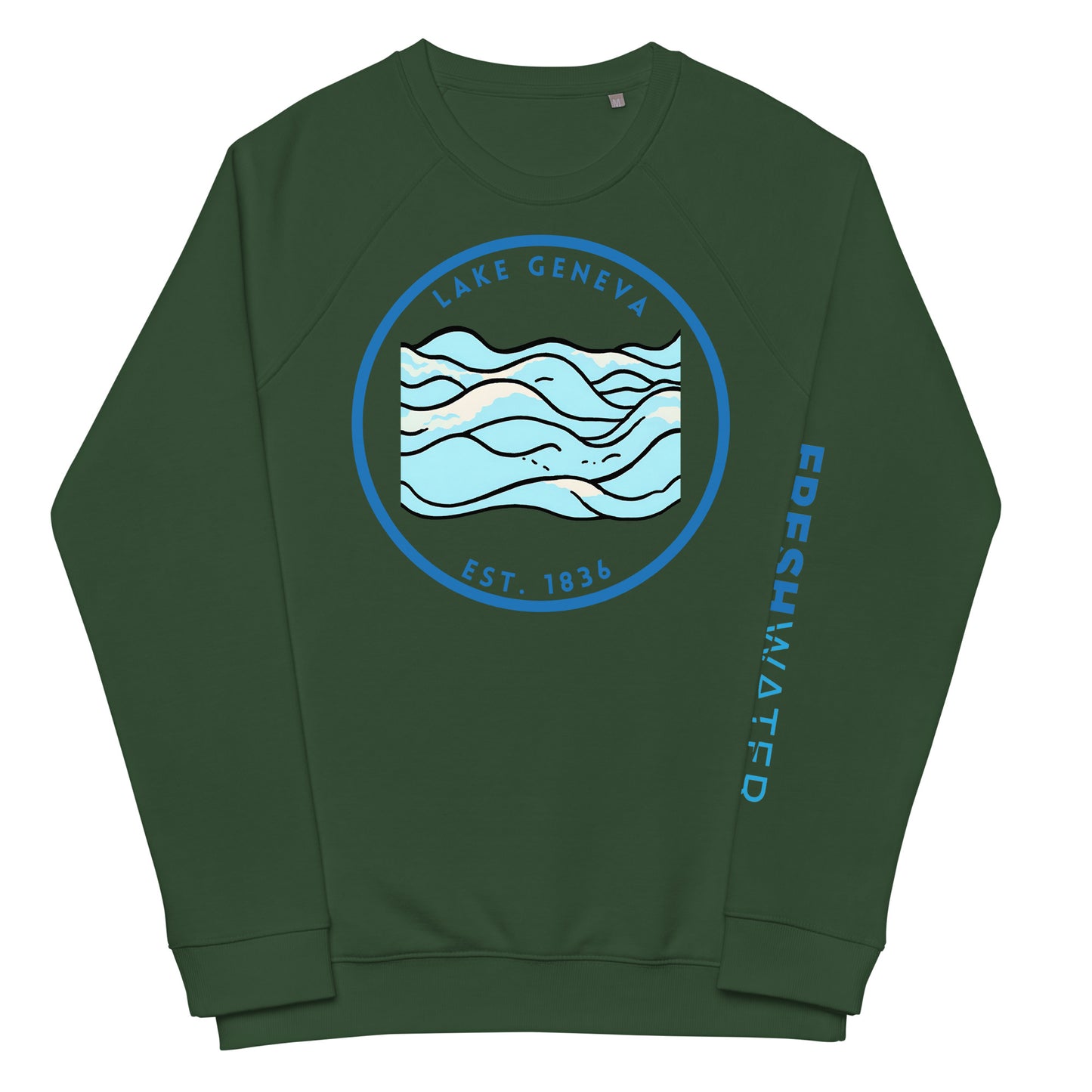 Lake Geneva Wisconsin Freshwater Waves Unisex organic raglan sweatshirt