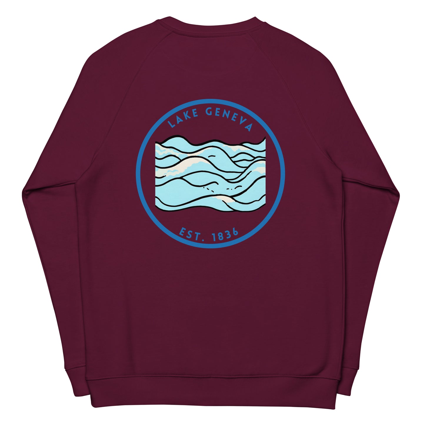 Lake Geneva Wisconsin Freshwater Waves Unisex organic raglan sweatshirt
