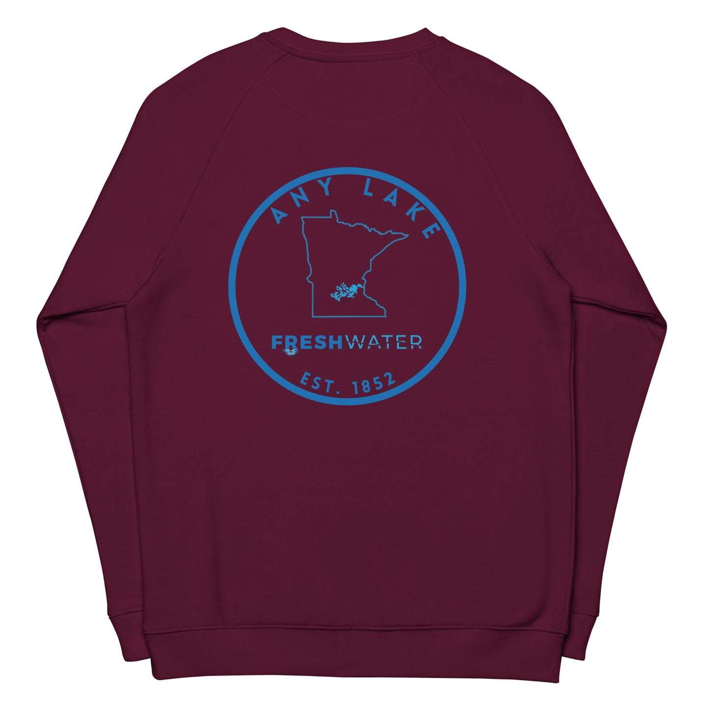 Custom Freshwater State Outline Blue Unisex organic raglan sweatshirt