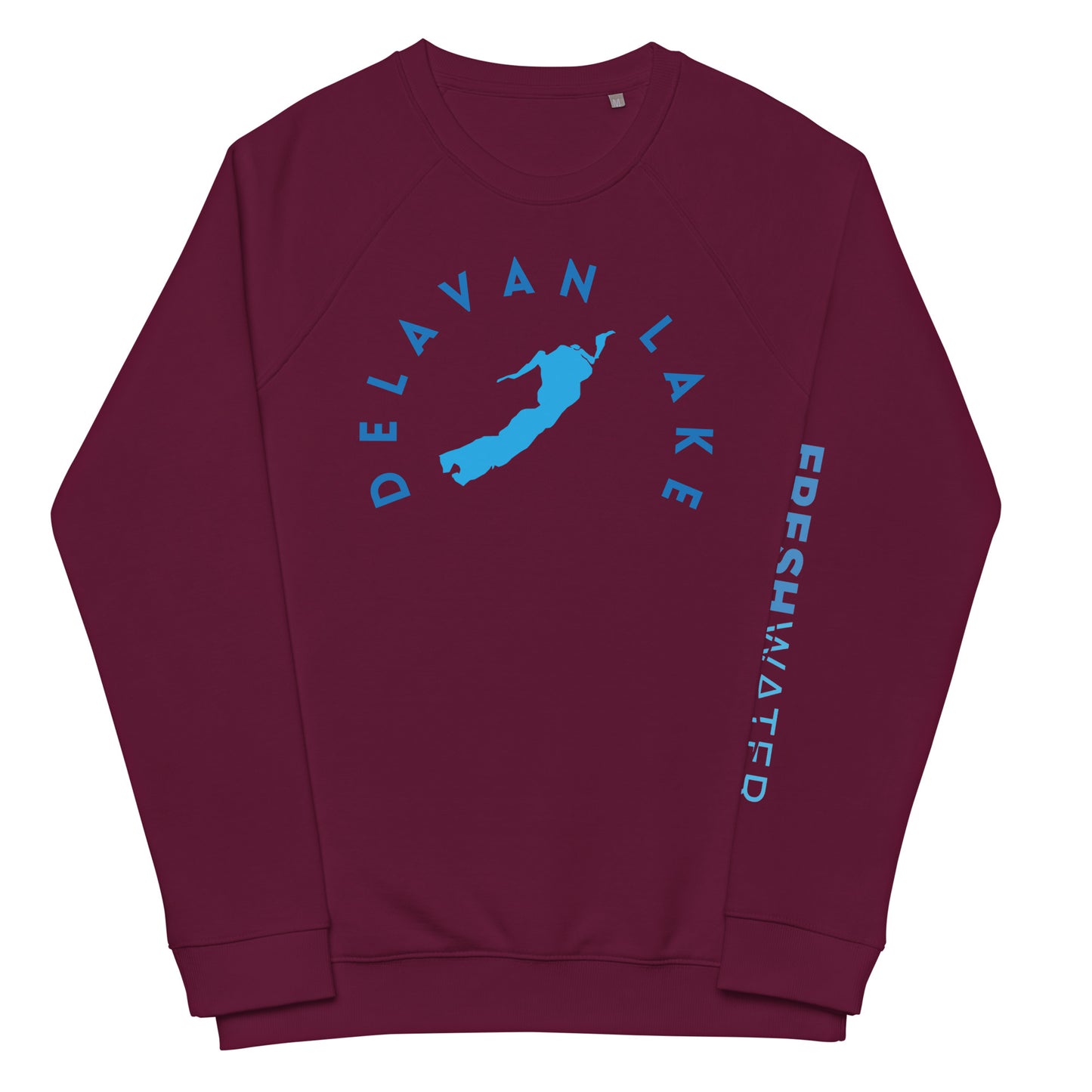 Delavan Lake Wisconsin Freshwater Blue Unisex organic raglan sweatshirt