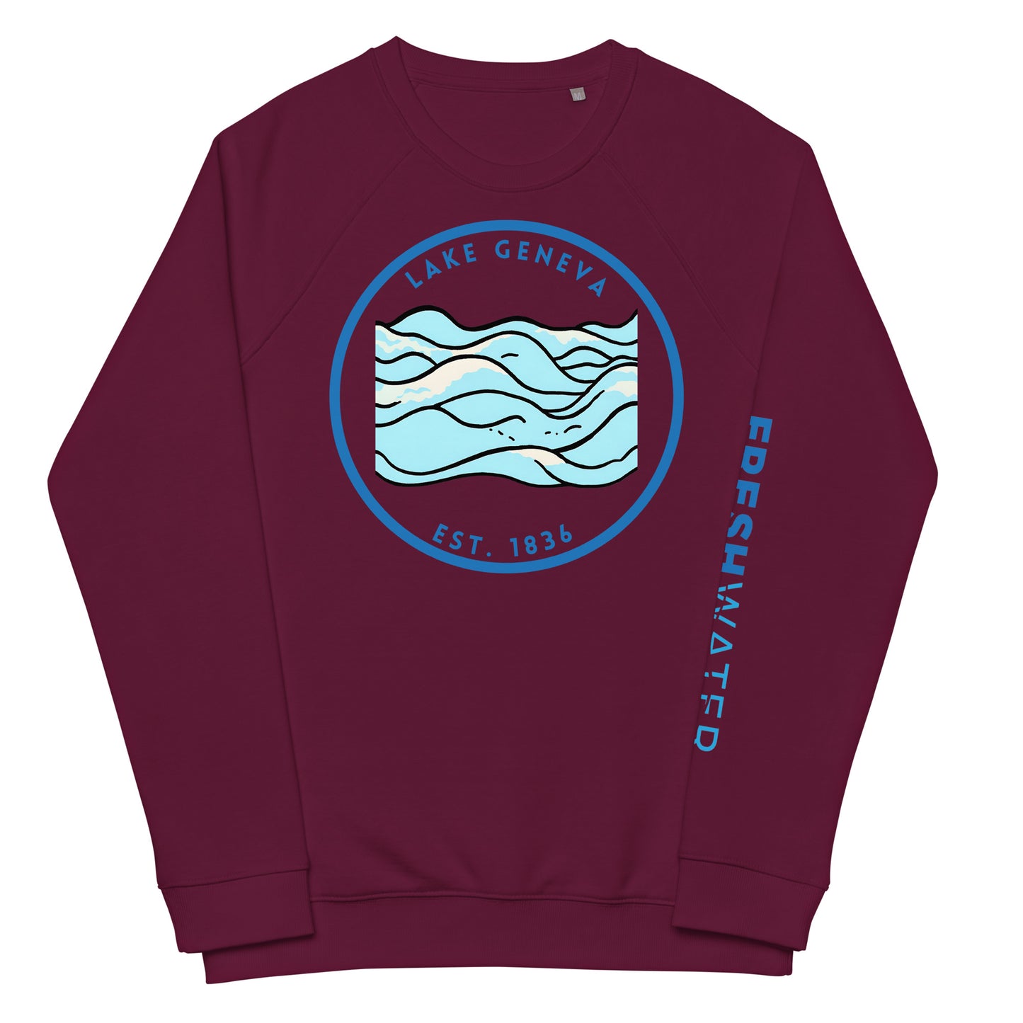 Lake Geneva Wisconsin Freshwater Waves Unisex organic raglan sweatshirt