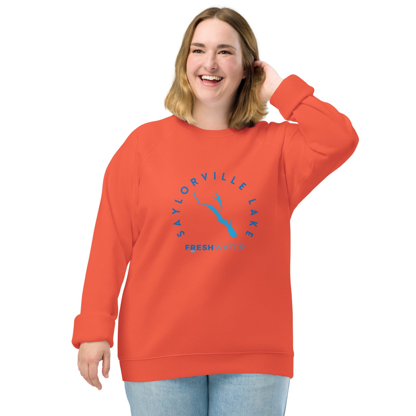 Saylorville Lake Freshwater Blue Unisex organic raglan sweatshirt