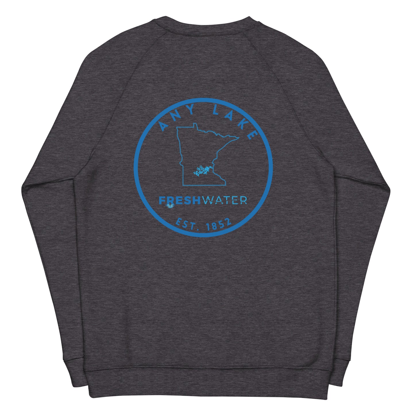 Custom Freshwater State Outline Blue Unisex organic raglan sweatshirt