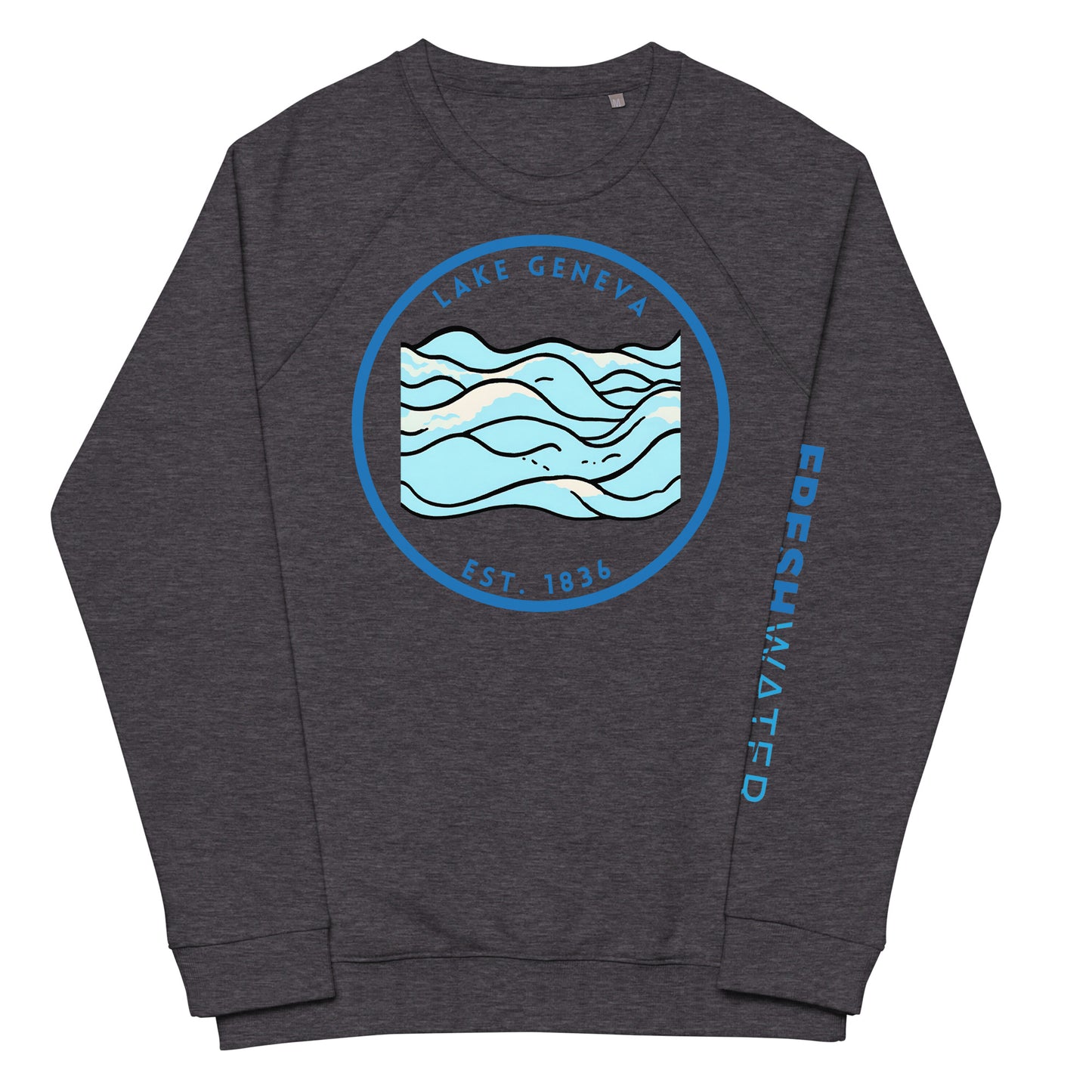 Lake Geneva Wisconsin Freshwater Waves Unisex organic raglan sweatshirt