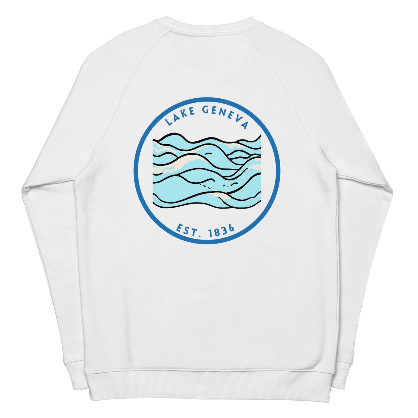 Lake Geneva Wisconsin Freshwater Waves Unisex organic raglan sweatshirt