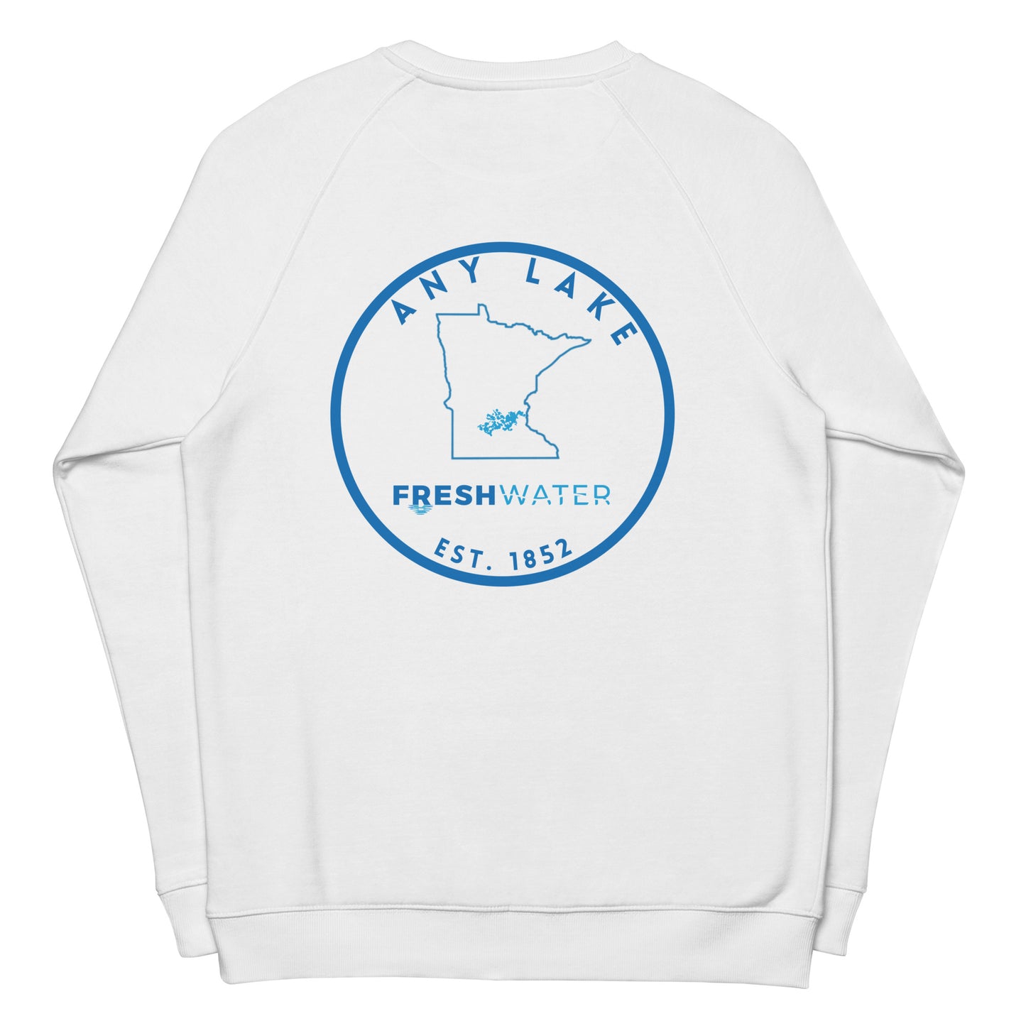 Custom Freshwater State Outline Blue Unisex organic raglan sweatshirt