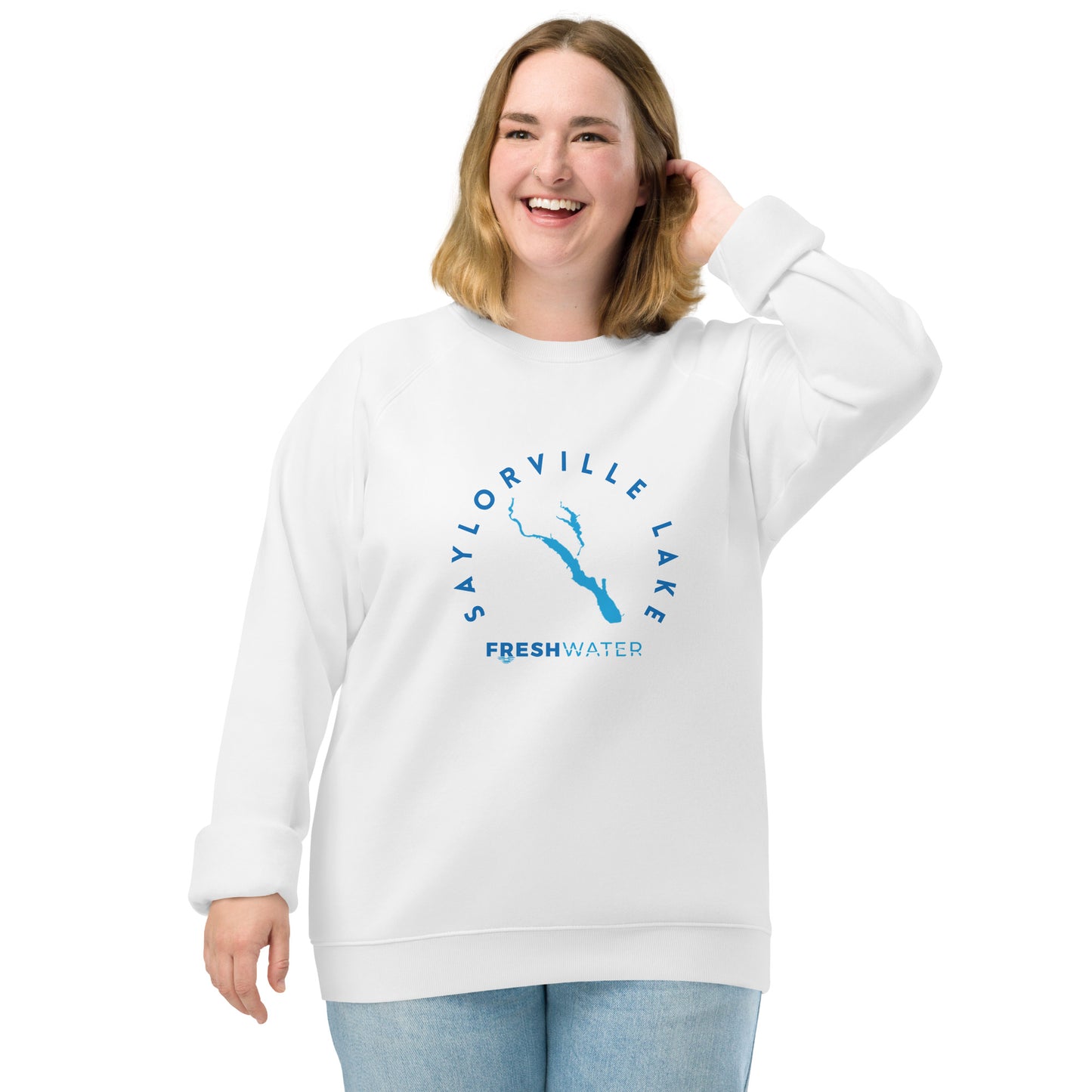Saylorville Lake Freshwater Blue Unisex organic raglan sweatshirt