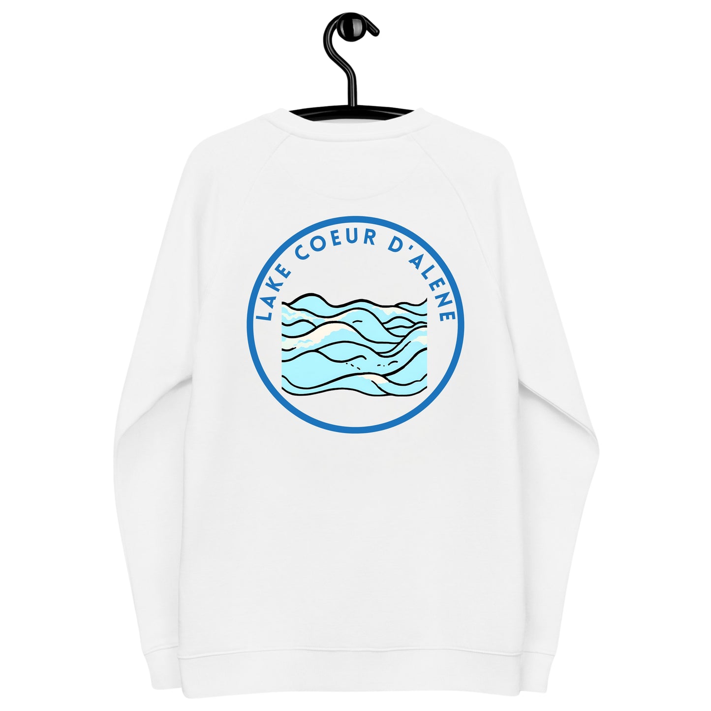 Lake Coeur d'Alene organic raglan sweatshirt