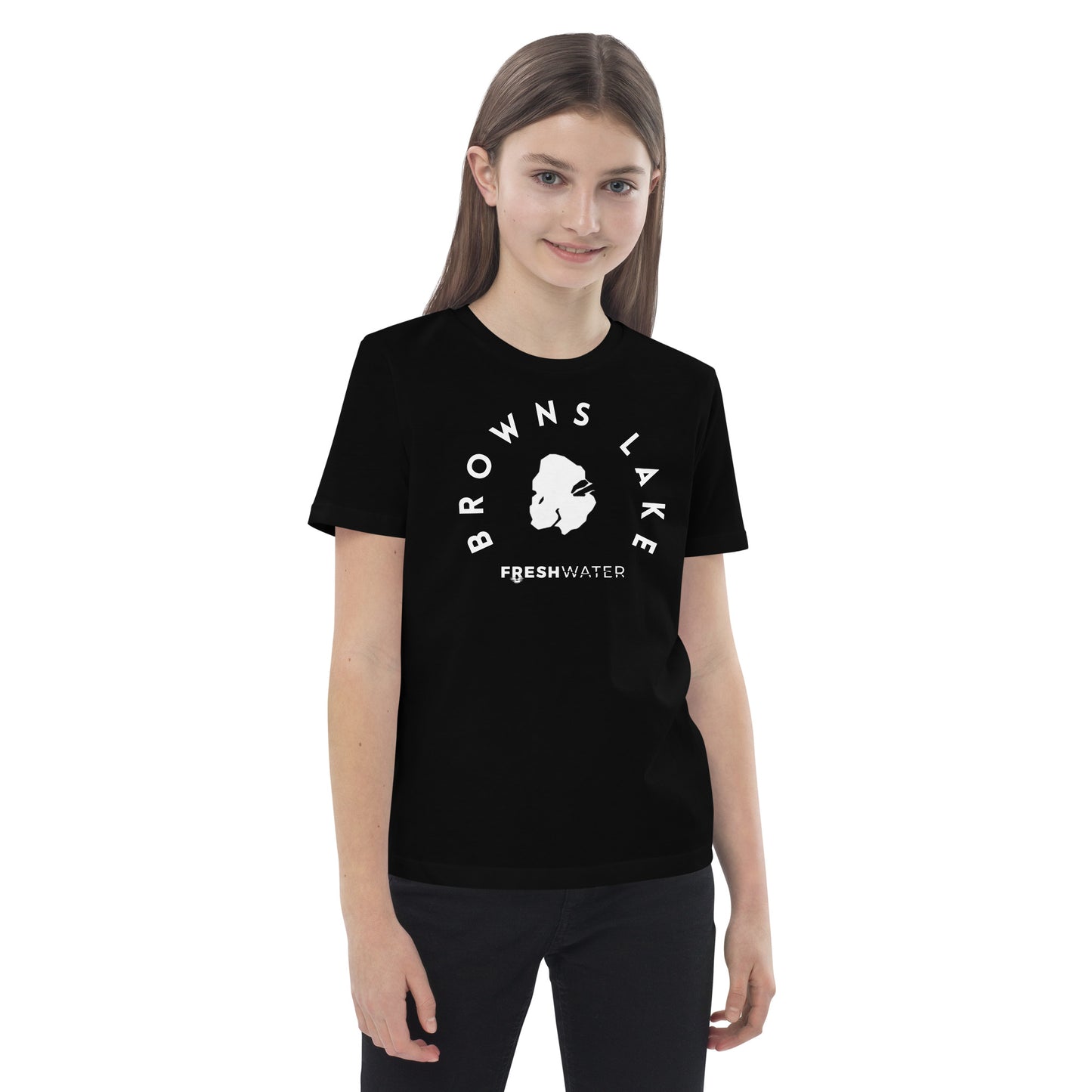 Browns Lake Wisconsin Freshwater BW Organic cotton kids t-shirt