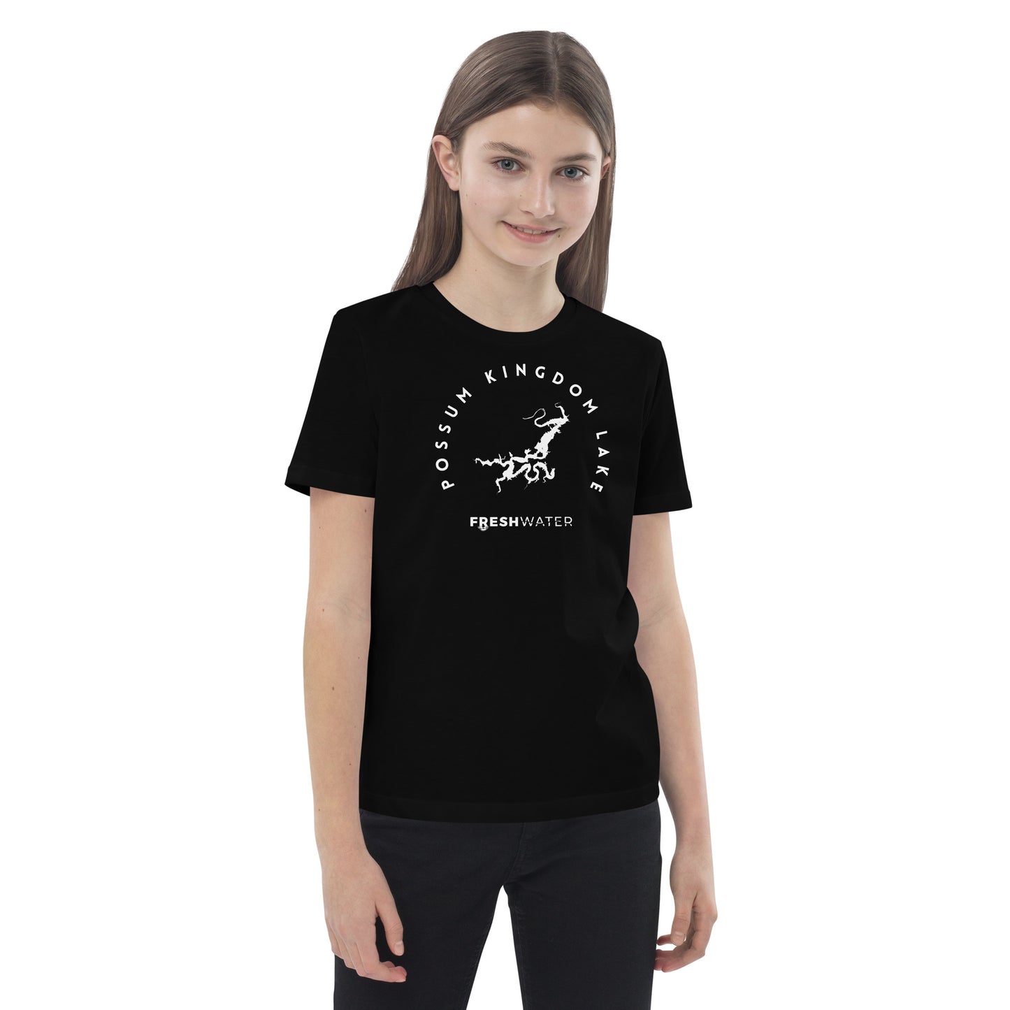 Possum Kingdom Lake Texas Freshwater BW Organic cotton kids t-shirt