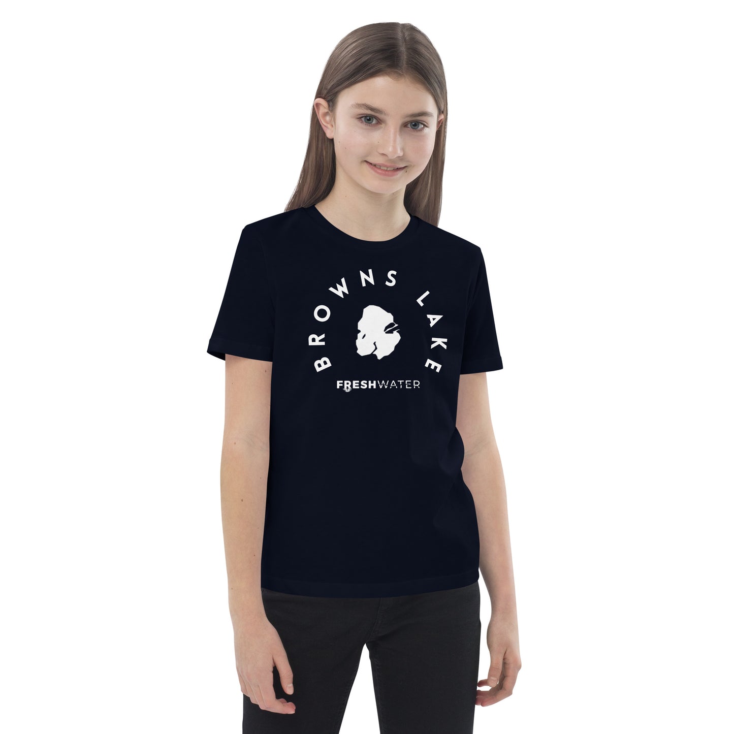 Browns Lake Wisconsin Freshwater BW Organic cotton kids t-shirt