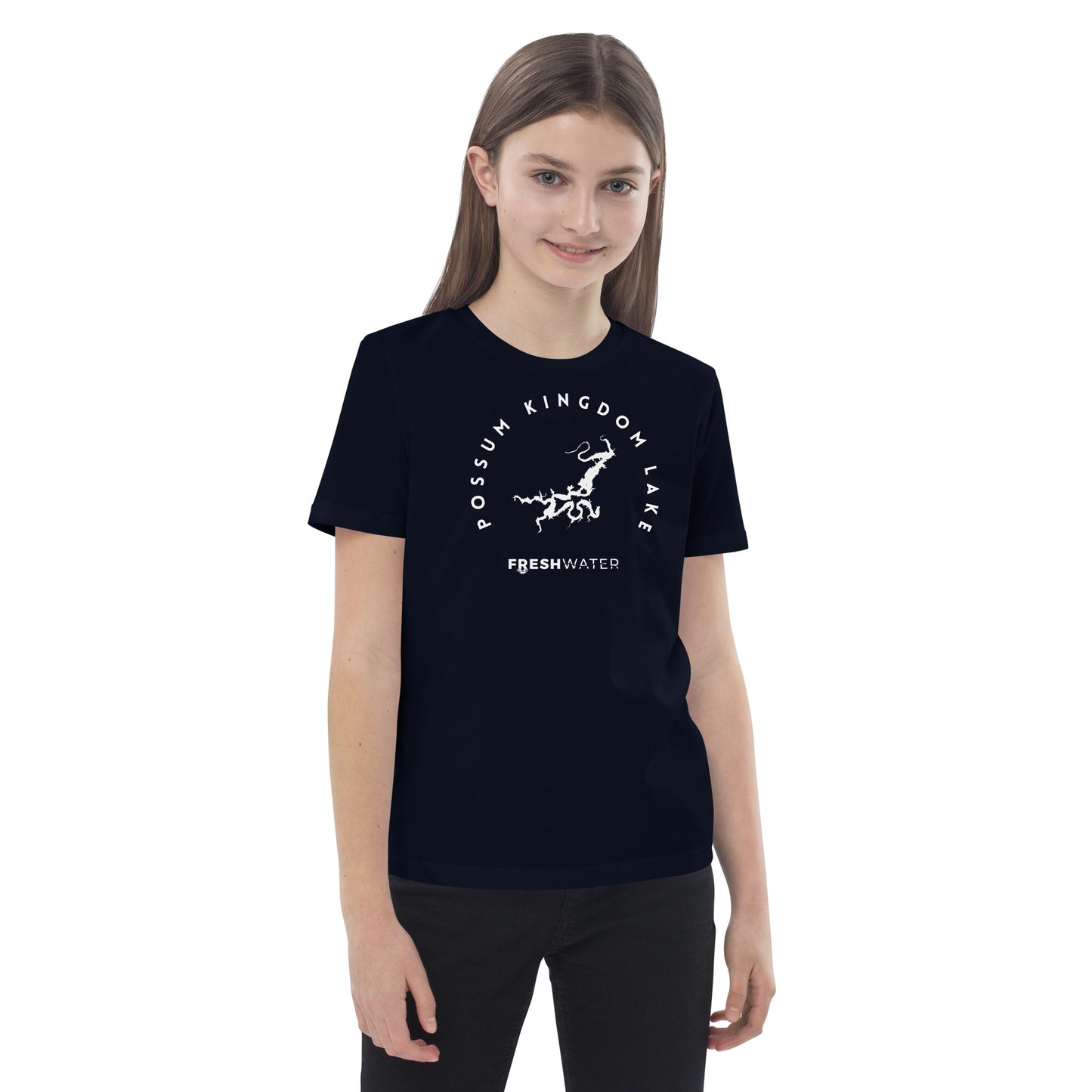 Possum Kingdom Lake Texas Freshwater BW Organic cotton kids t-shirt