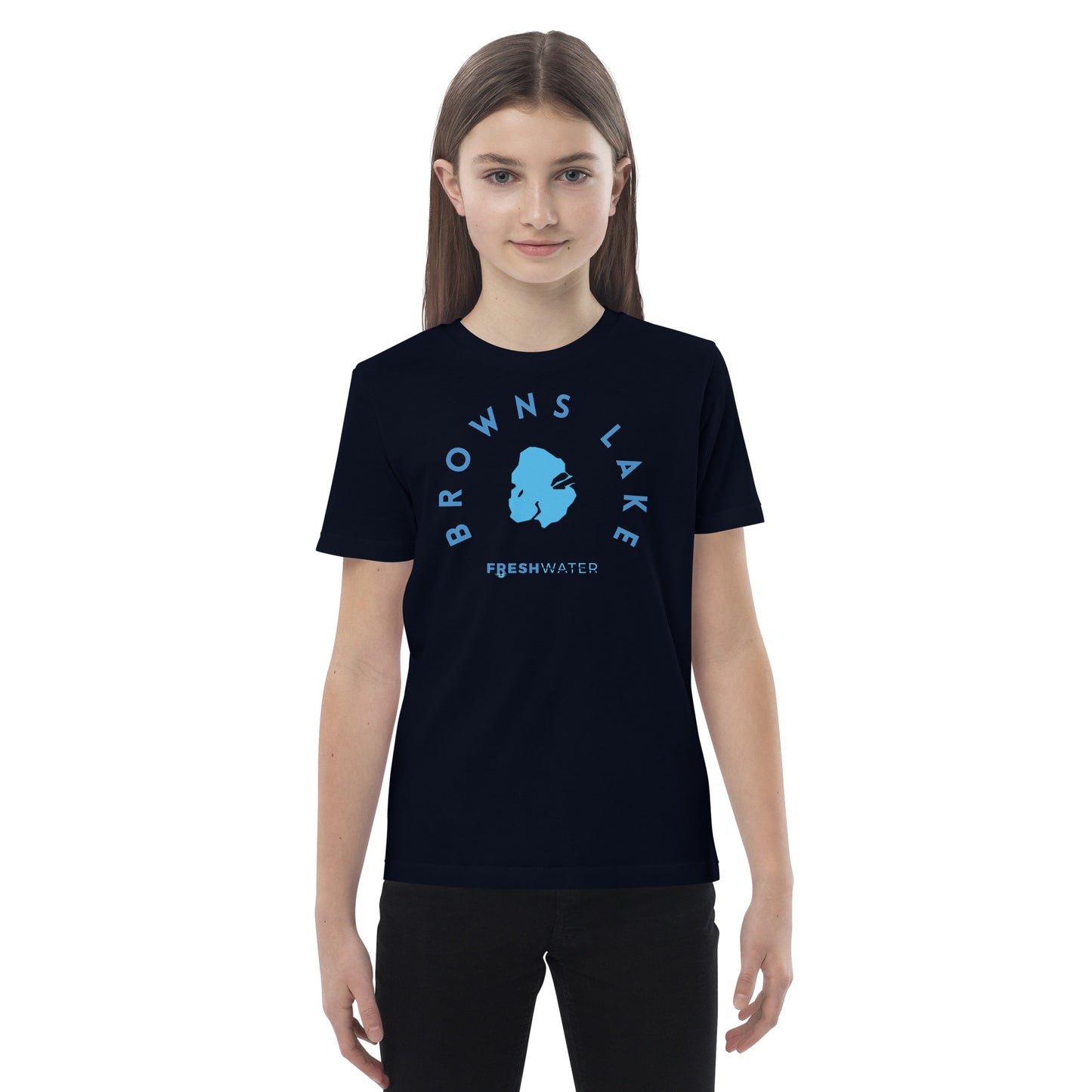 Browns Lake Wisconsin Freshwater Blue Organic cotton kids t-shirt