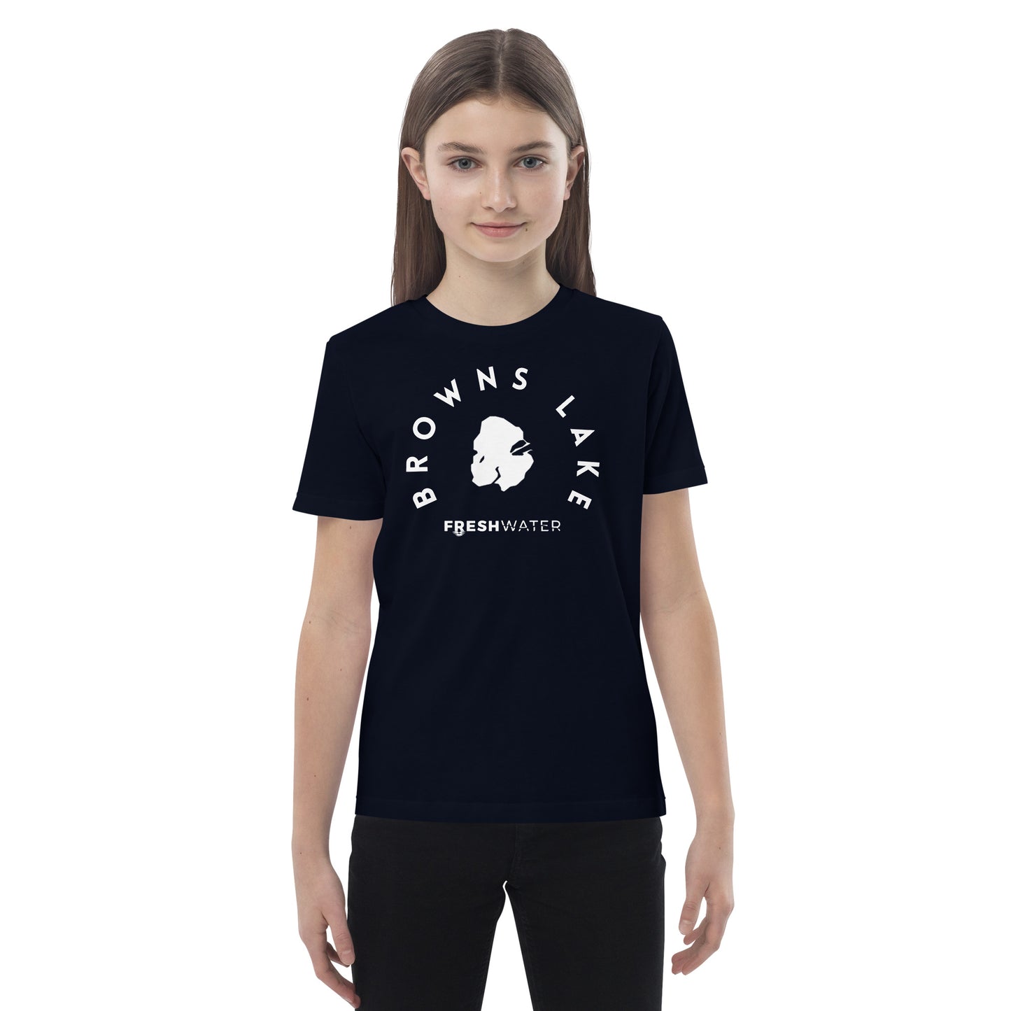 Browns Lake Wisconsin Freshwater BW Organic cotton kids t-shirt