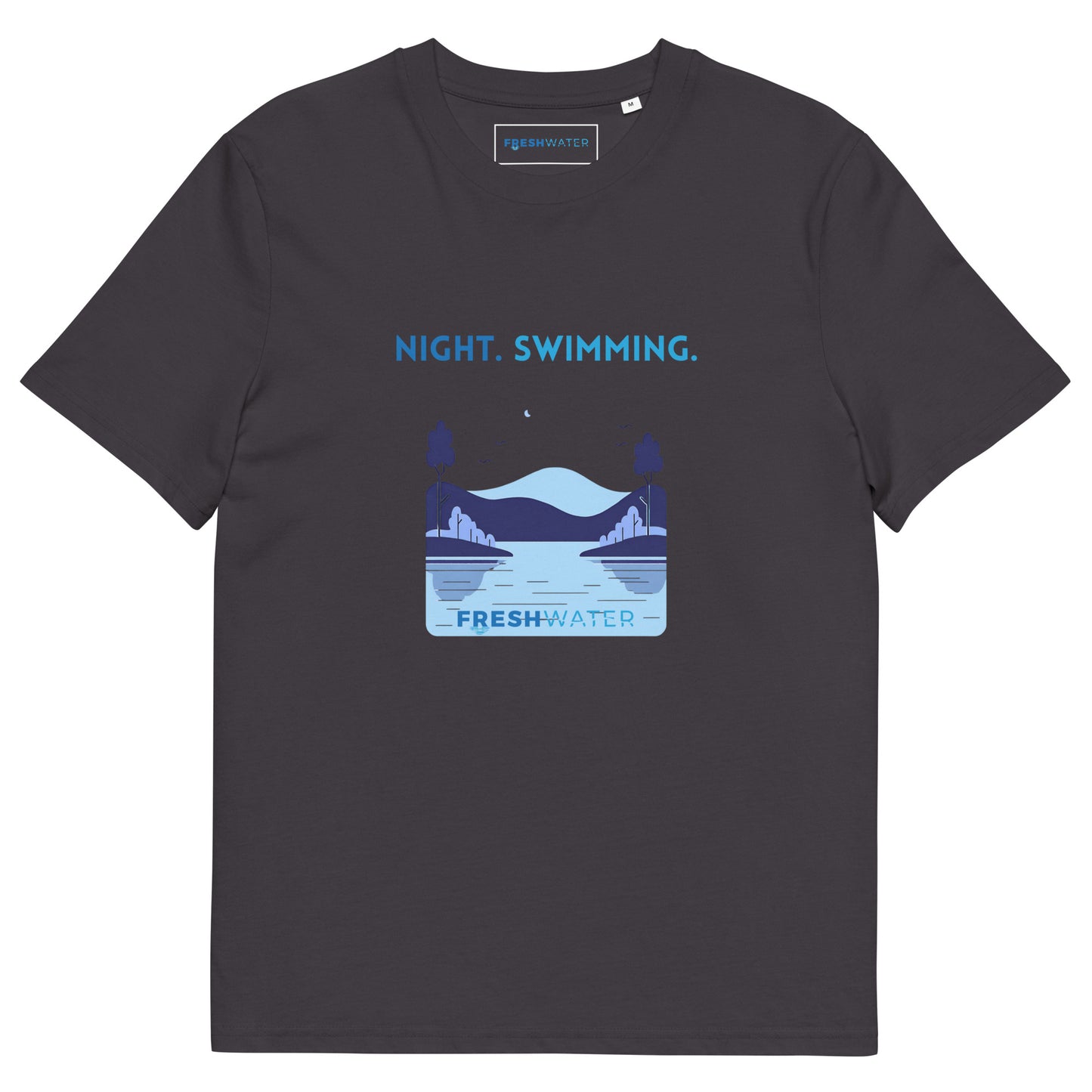 Freshwater Blue Night Swimming Front Only Unisex organic cotton t-shirt