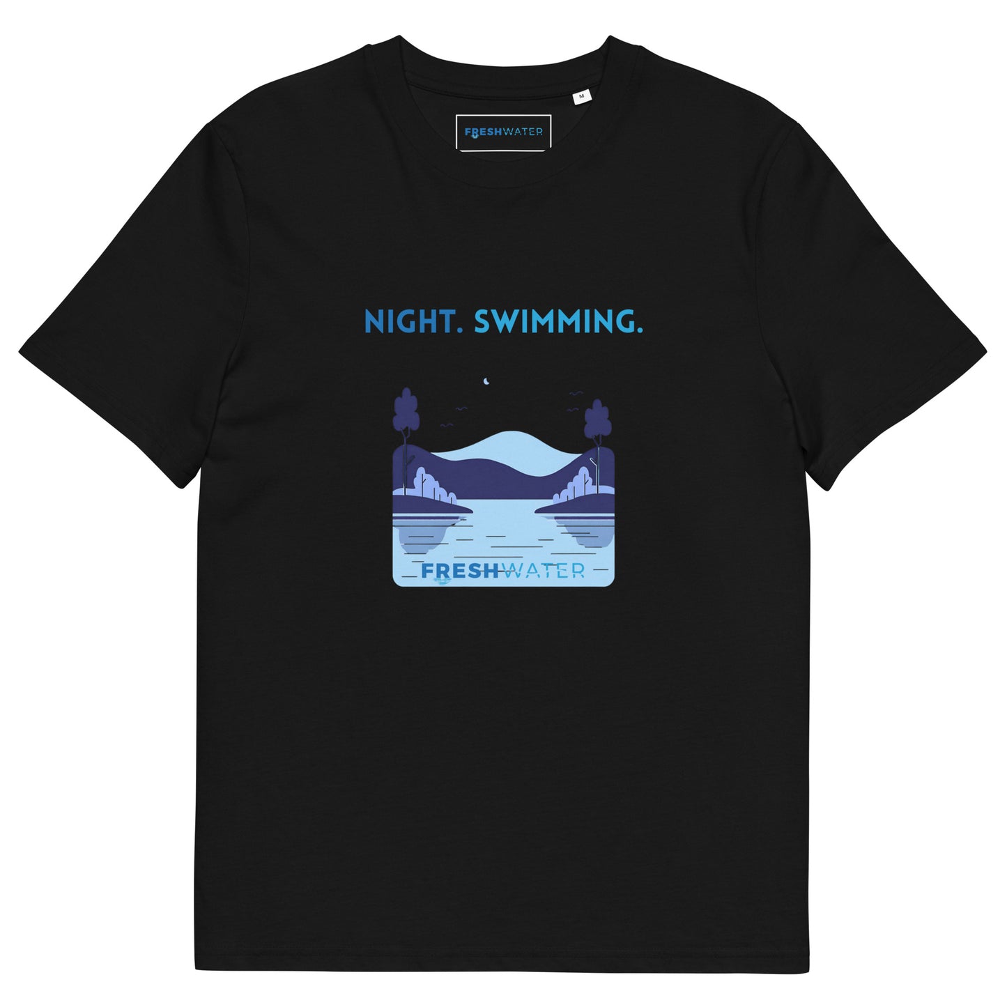 Freshwater Blue Night Swimming Front Only Unisex organic cotton t-shirt