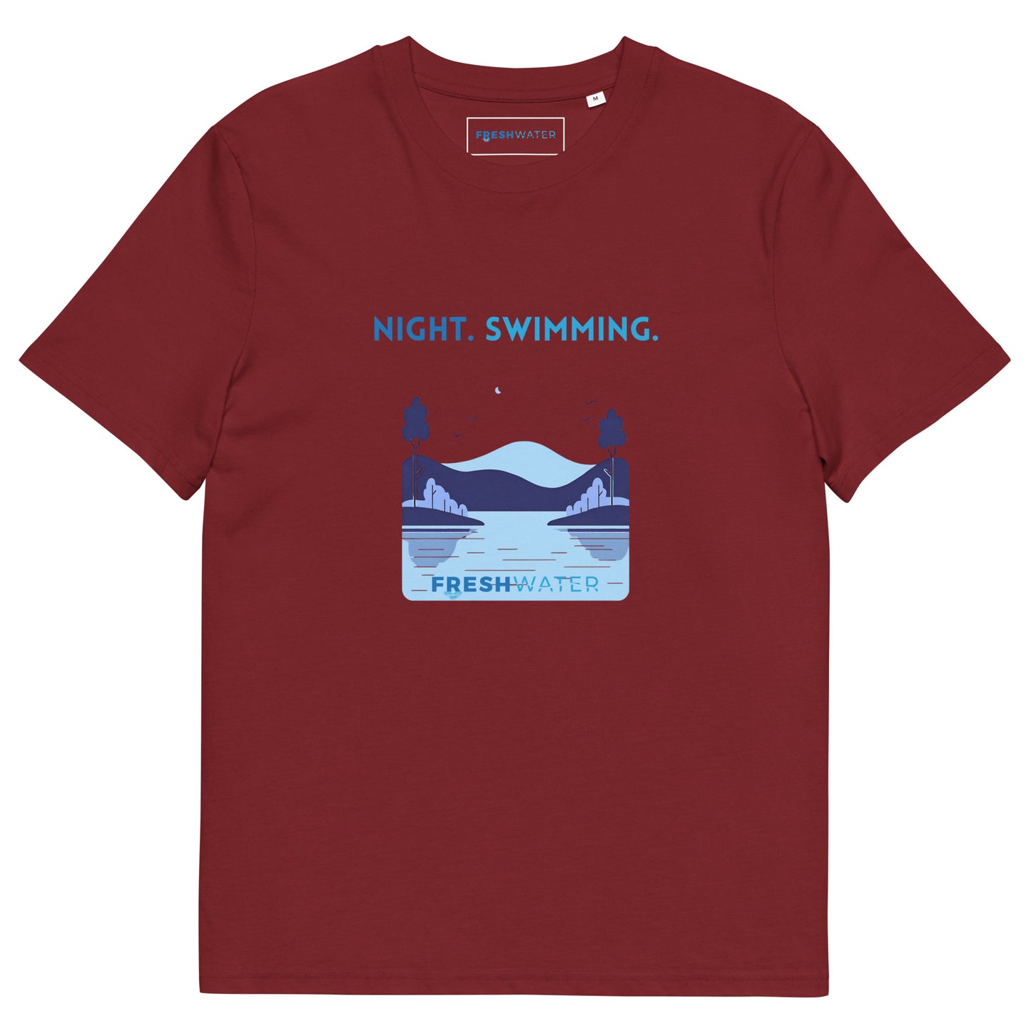 Freshwater Blue Night Swimming Front Only Unisex organic cotton t-shirt