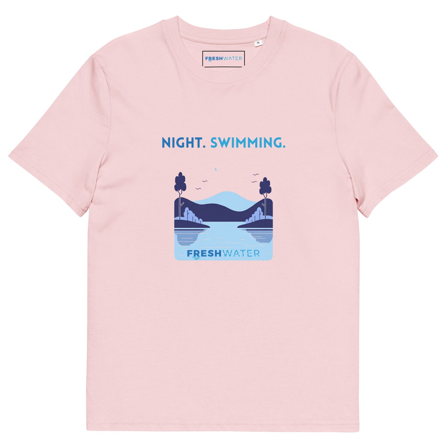 Freshwater Blue Night Swimming Front Only Unisex organic cotton t-shirt