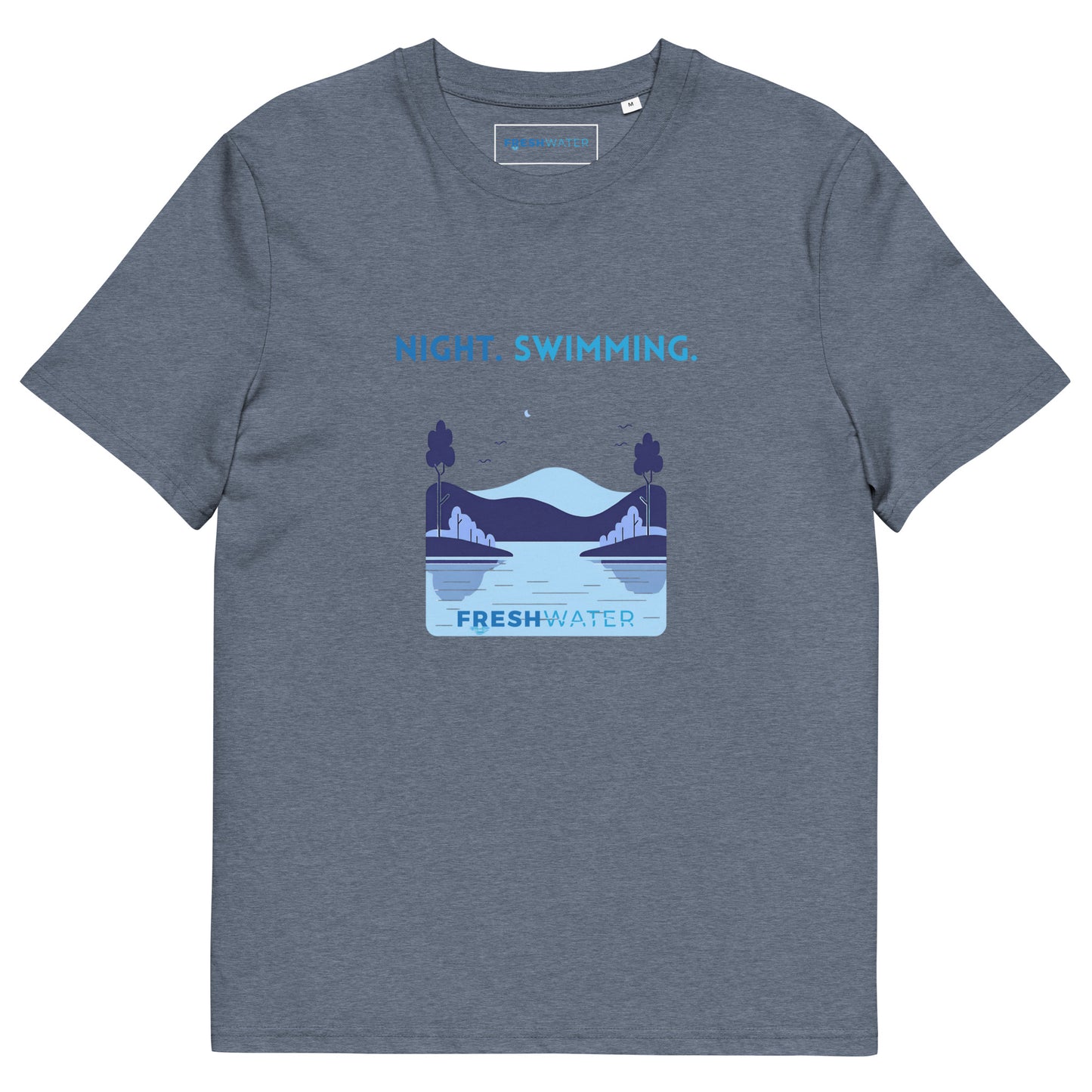 Freshwater Blue Night Swimming Front Only Unisex organic cotton t-shirt