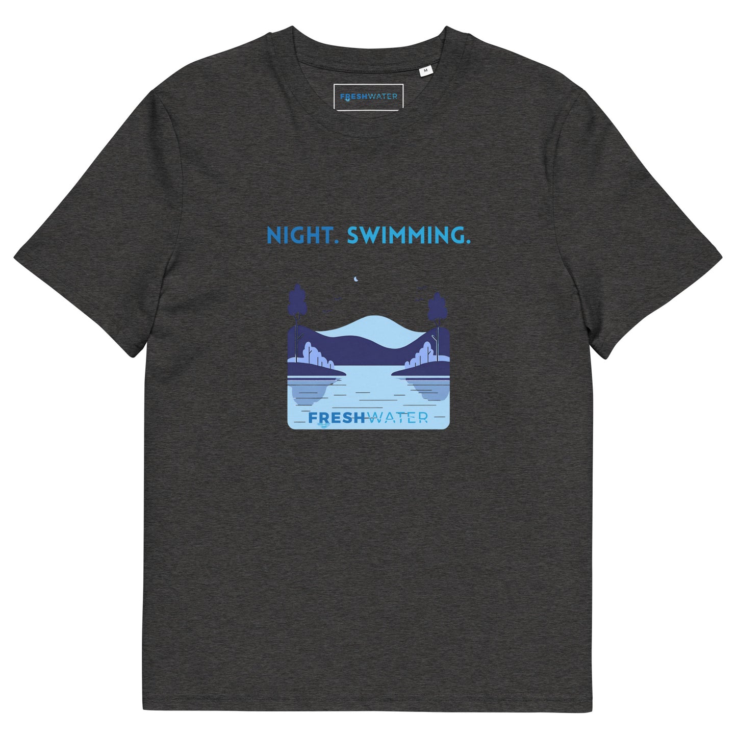 Freshwater Blue Night Swimming Front Only Unisex organic cotton t-shirt