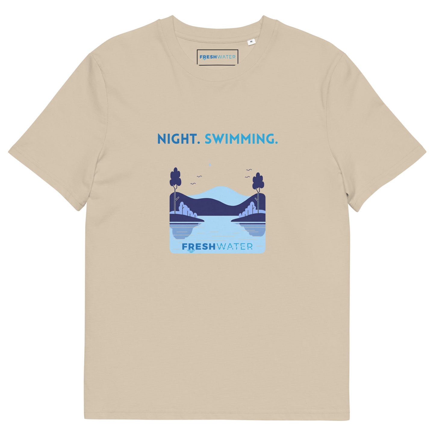 Freshwater Blue Night Swimming Front Only Unisex organic cotton t-shirt