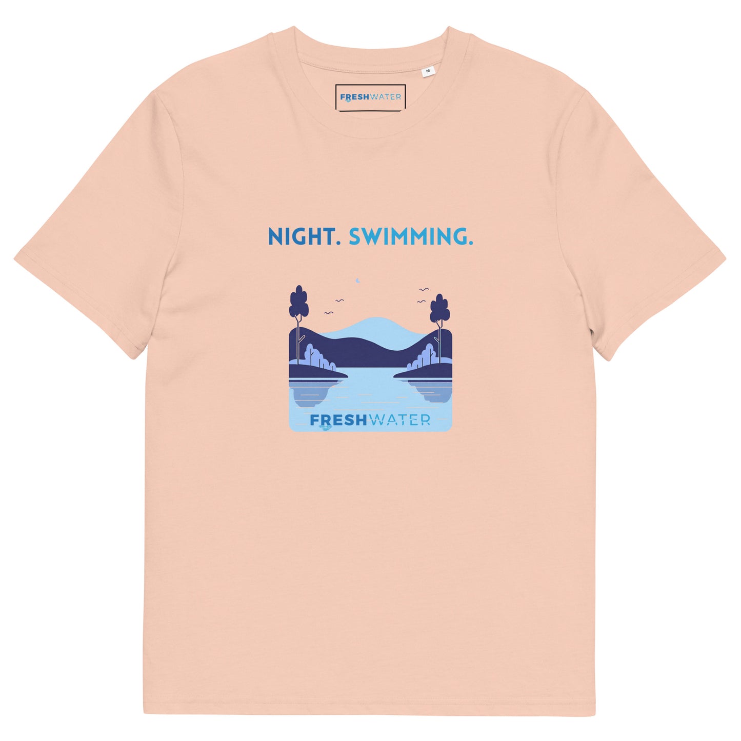 Freshwater Blue Night Swimming Front Only Unisex organic cotton t-shirt