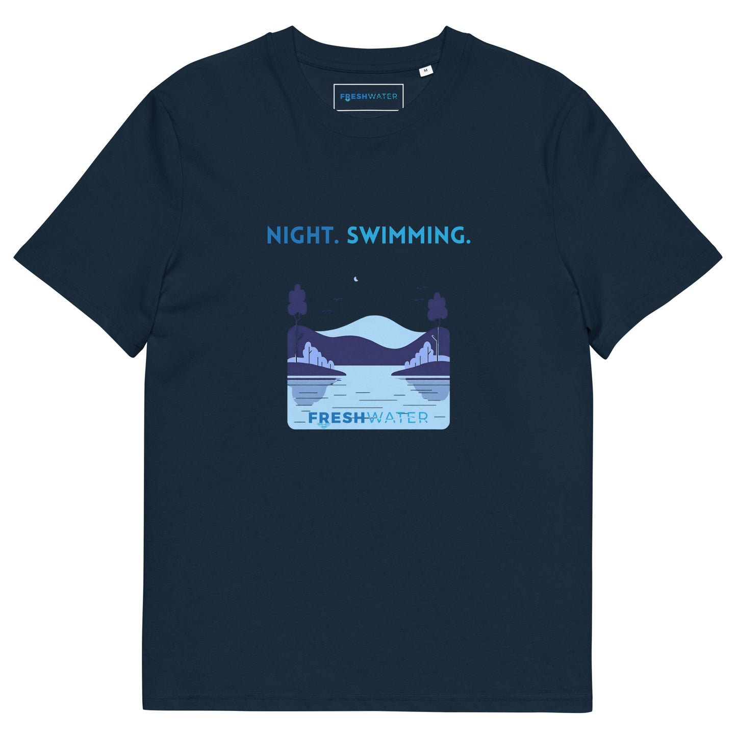 Freshwater Blue Night Swimming Front Only Unisex organic cotton t-shirt
