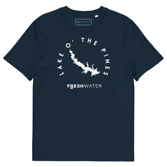 Lake O' the Pines Texas Freshwater BW Unisex organic cotton t-shirt