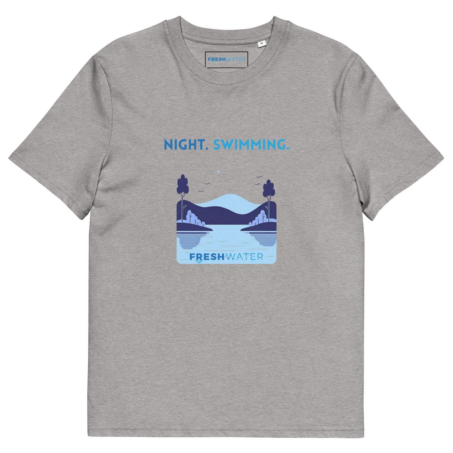 Freshwater Blue Night Swimming Front Only Unisex organic cotton t-shirt