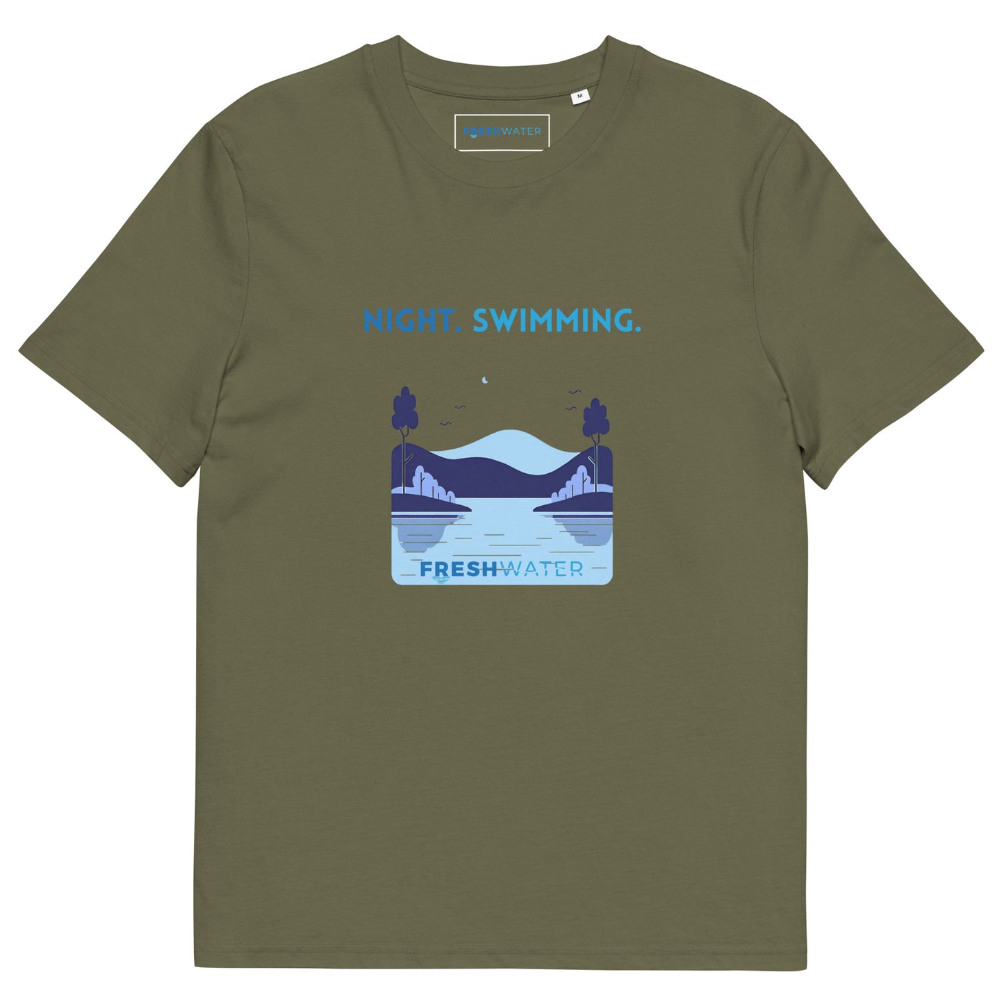 Freshwater Blue Night Swimming Front Only Unisex organic cotton t-shirt