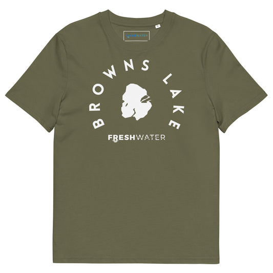 Browns Lake Wisconsin Freshwater BW Unisex organic cotton t-shirt