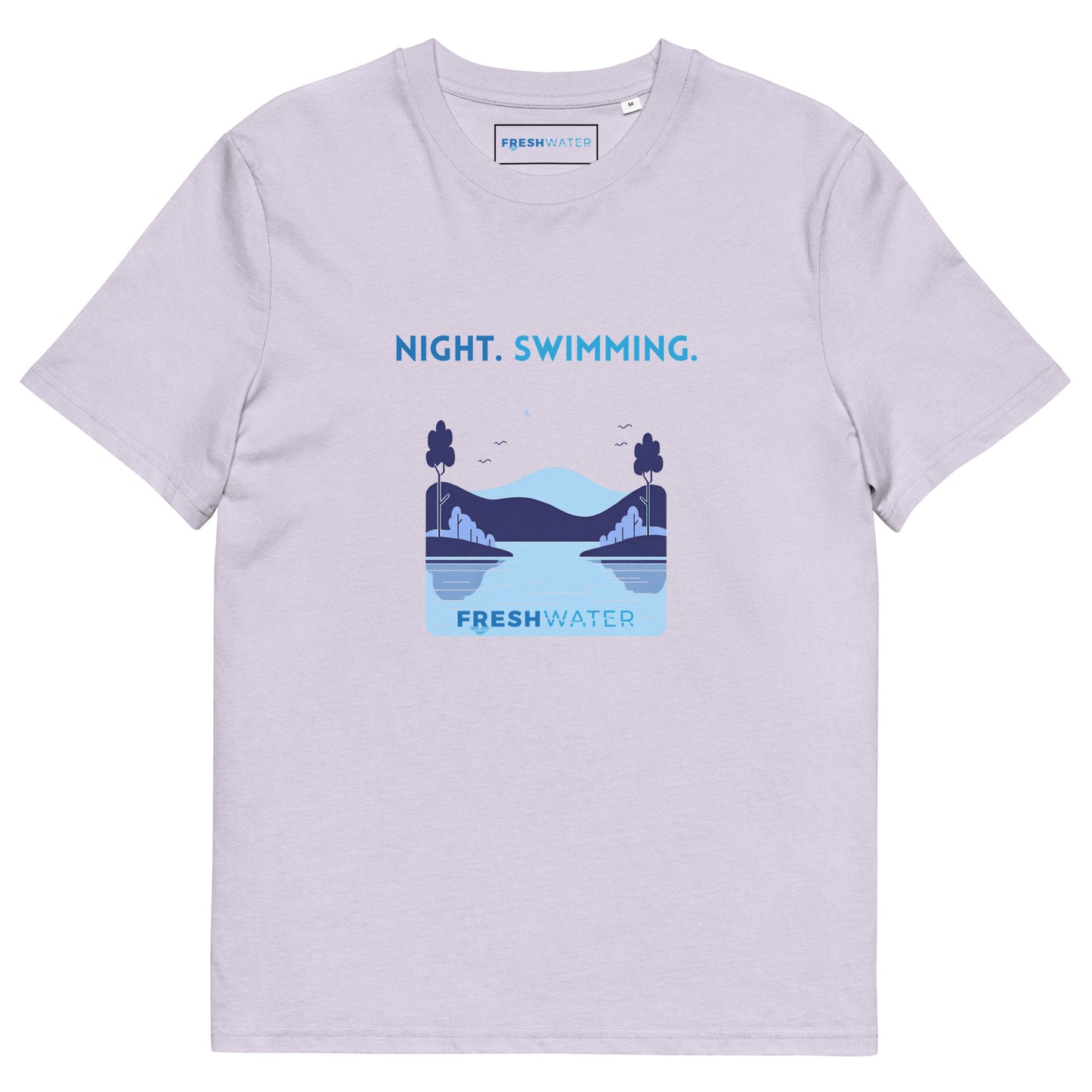 Freshwater Blue Night Swimming Front Only Unisex organic cotton t-shirt
