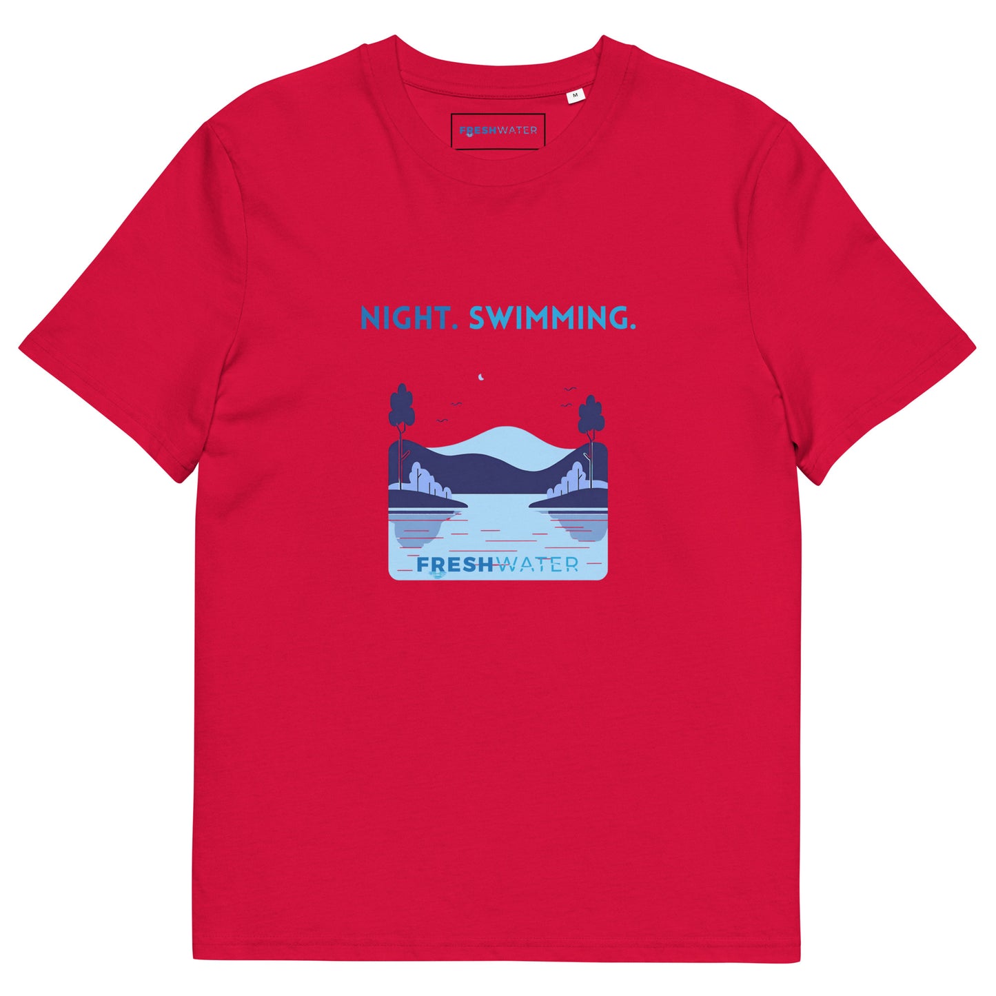 Freshwater Blue Night Swimming Front Only Unisex organic cotton t-shirt