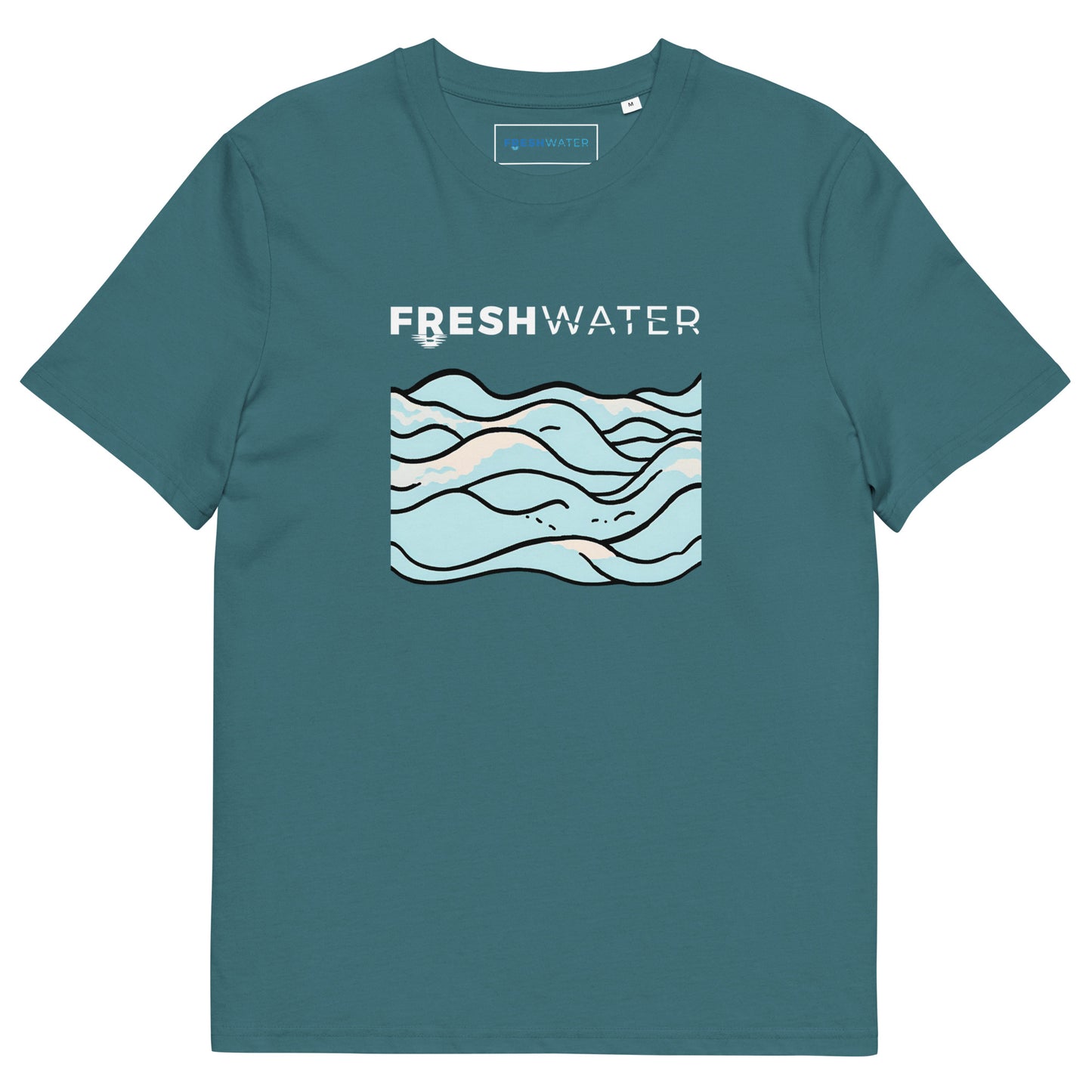 Freshwater Waves BW Unisex organic cotton t-shirt