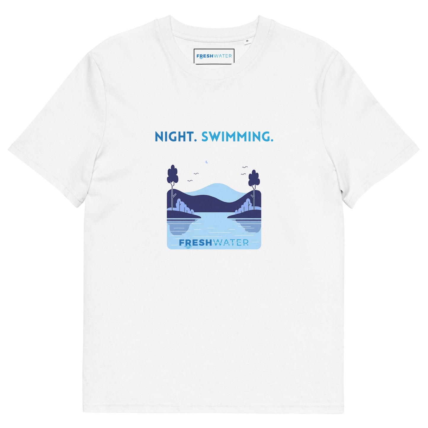 Freshwater Blue Night Swimming Front Only Unisex organic cotton t-shirt