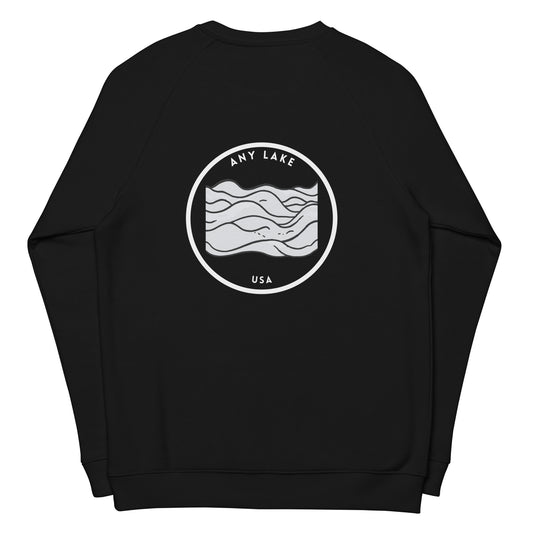 Custom Freshwater Waves BW Unisex organic raglan sweatshirt