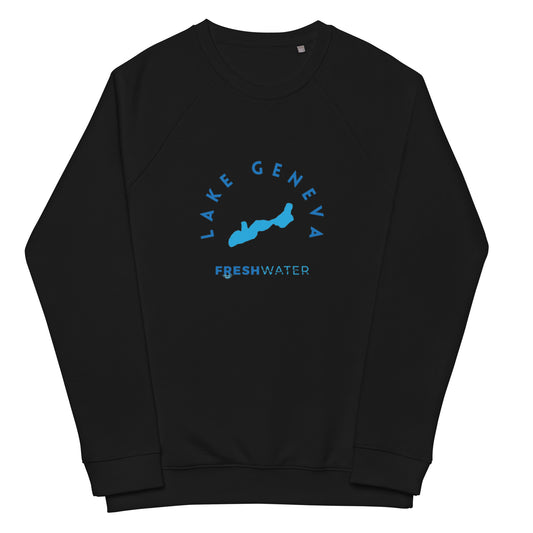 Lake Geneva Freshwater Blue Unisex organic raglan sweatshirt