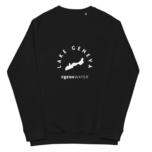Lake Geneva Freshwater Black/White Unisex organic raglan sweatshirt