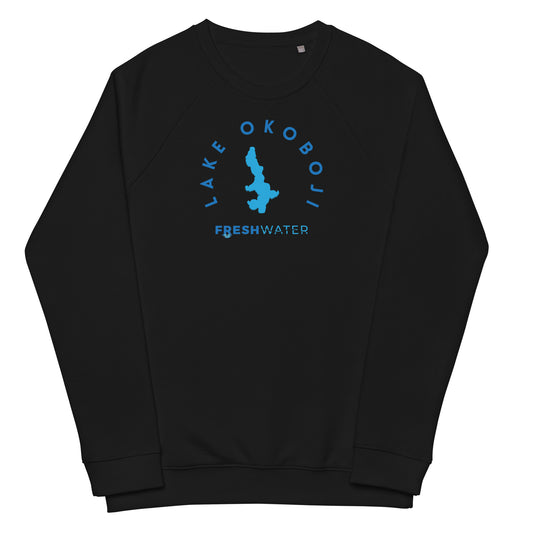 Lake Okoboji Freshwater Blue Unisex organic raglan sweatshirt