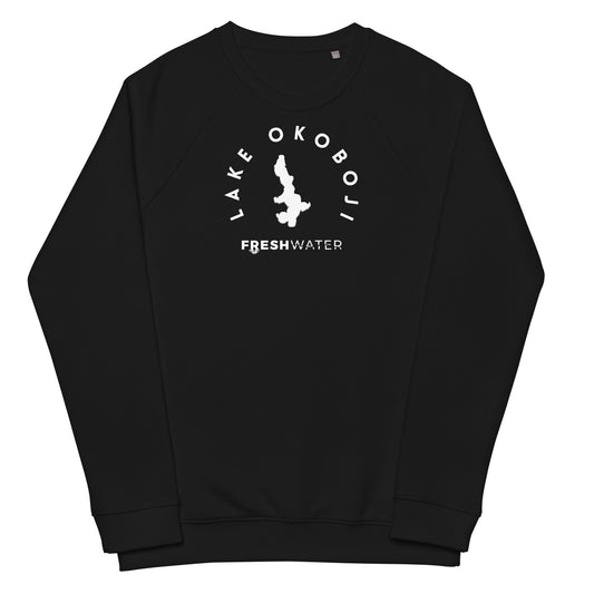 Lake Okoboji Freshwater Black/White Unisex organic raglan sweatshirt