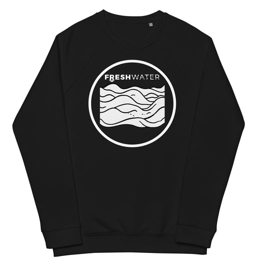 Freshwater Waves BW Unisex organic raglan sweatshirt