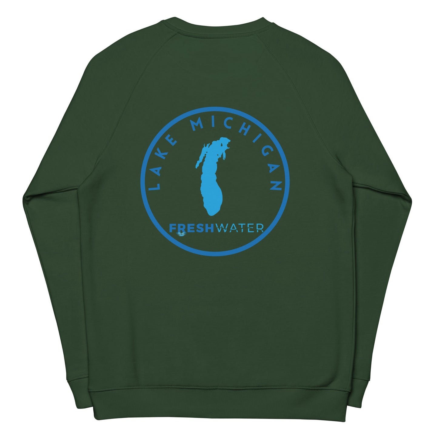 Lake Michigan Freshwater LO Unisex organic raglan sweatshirt