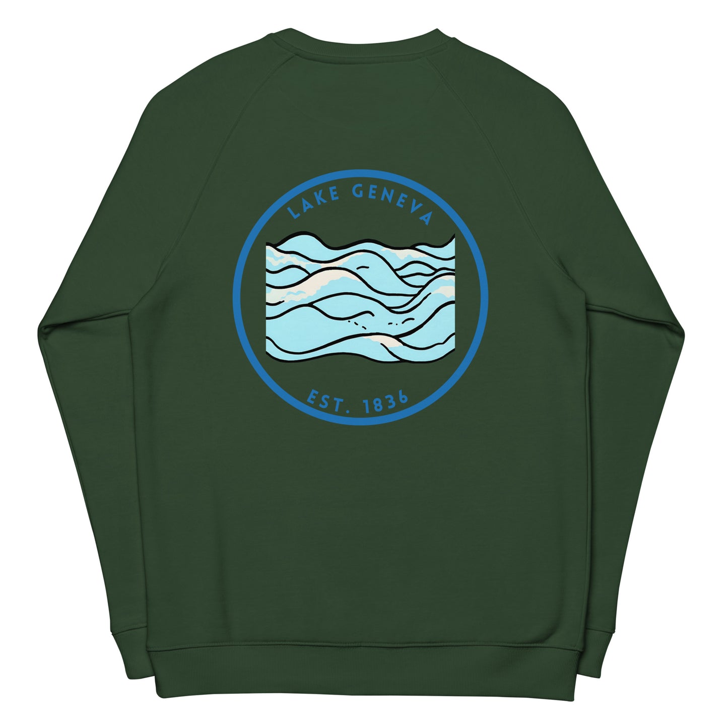 Lake Geneva Wisconsin Freshwater Waves Unisex organic raglan sweatshirt