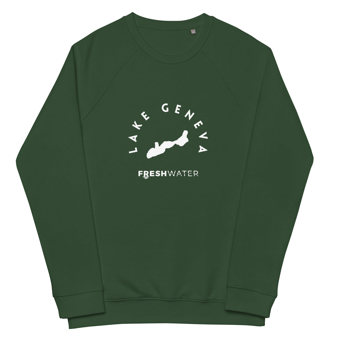 Lake Geneva Freshwater Black/White Unisex organic raglan sweatshirt